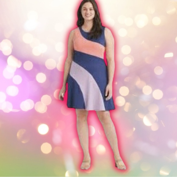 NWOT Hutch Navy Blue Colorblock Quilted Cotton Fit and Flare Dress Size 0X - Picture 2 of 15